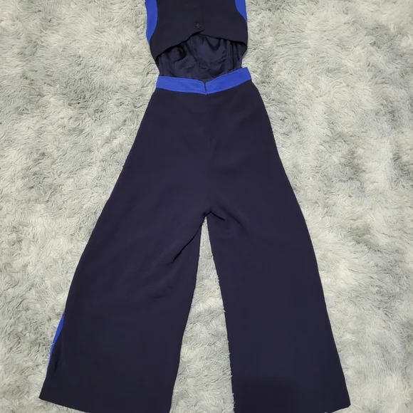 Anthropologie elevenses “Becas" Blue and Black Jumpsuit, Size 2 Reg, Like New - Picture 4 of 4